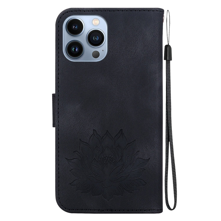 For iPhone 14 Pro Max Lotus Embossed Leather Phone Case