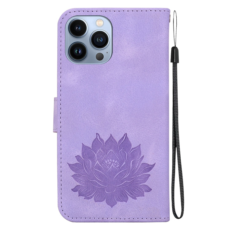 For iPhone 13 Pro Max Lotus Embossed Leather Phone Case