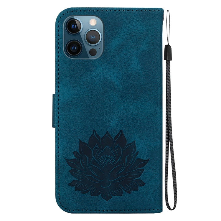 For iPhone 12 / 12 Pro Lotus Embossed Leather Phone Case