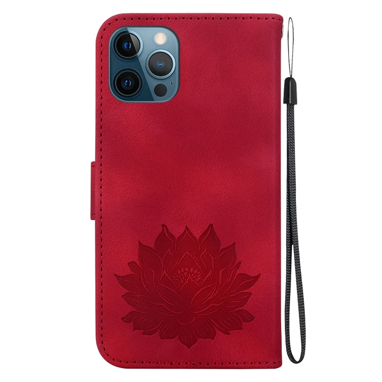 For iPhone 12 / 12 Pro Lotus Embossed Leather Phone Case