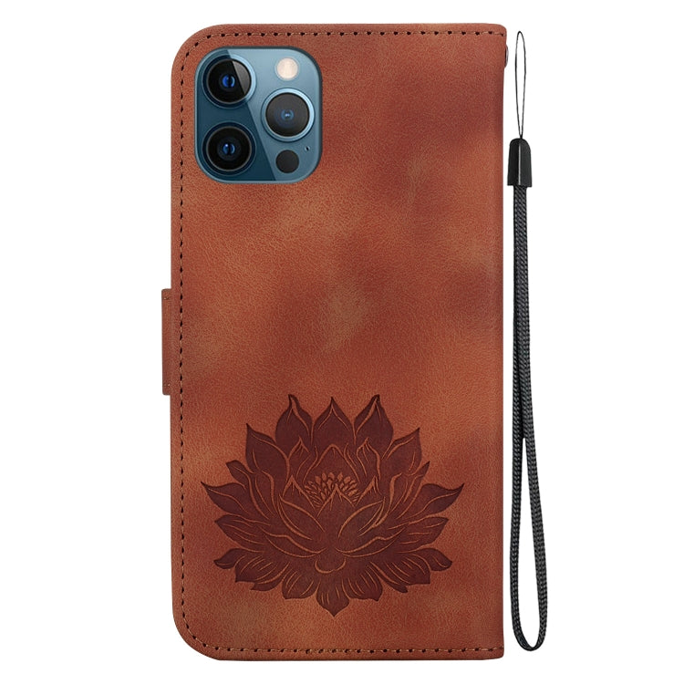 For iPhone 12 Pro Max Lotus Embossed Leather Phone Case