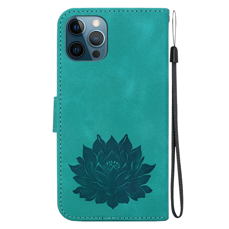 For iPhone 12 Pro Max Lotus Embossed Leather Phone Case