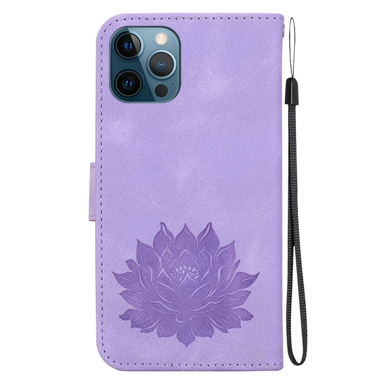 For iPhone 12 Pro Max Lotus Embossed Leather Phone Case
