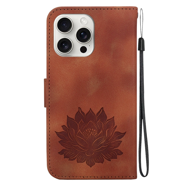 For iPhone 16 Pro Lotus Embossed Leather Phone Case