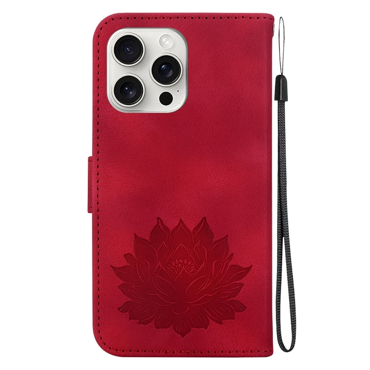 For iPhone 16 Pro Lotus Embossed Leather Phone Case