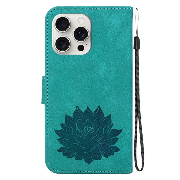 For iPhone 16 Pro Lotus Embossed Leather Phone Case