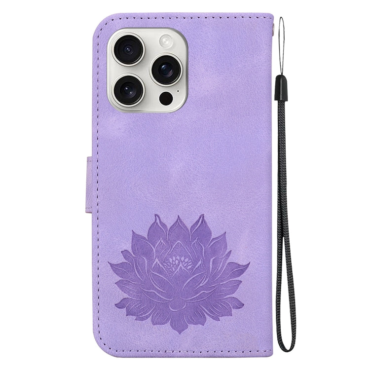For iPhone 16 Pro Lotus Embossed Leather Phone Case