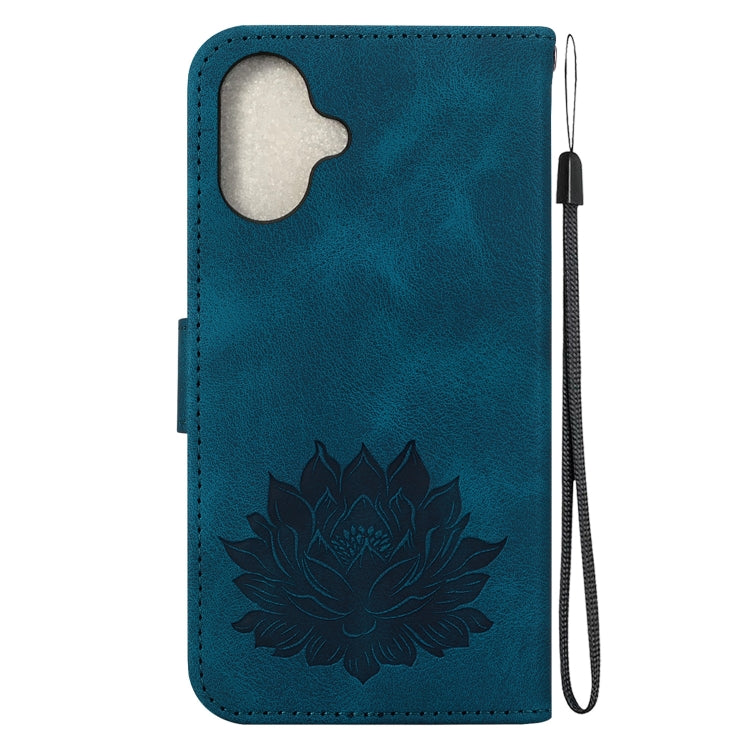 For iPhone 16 Plus Lotus Embossed Leather Phone Case