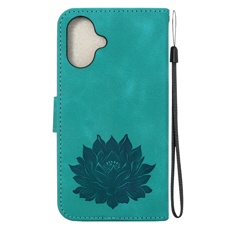 For iPhone 16 Plus Lotus Embossed Leather Phone Case