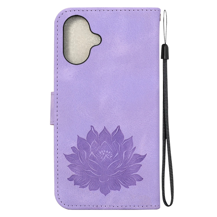 For iPhone 16 Plus Lotus Embossed Leather Phone Case