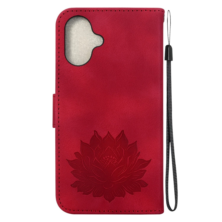 For iPhone 16 Lotus Embossed Leather Phone Case