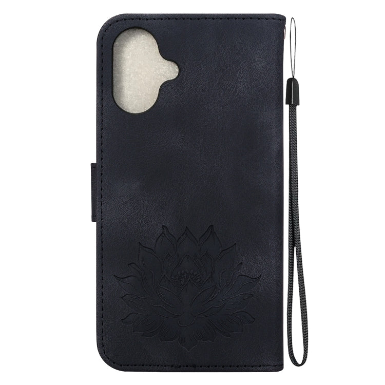 For iPhone 16 Lotus Embossed Leather Phone Case