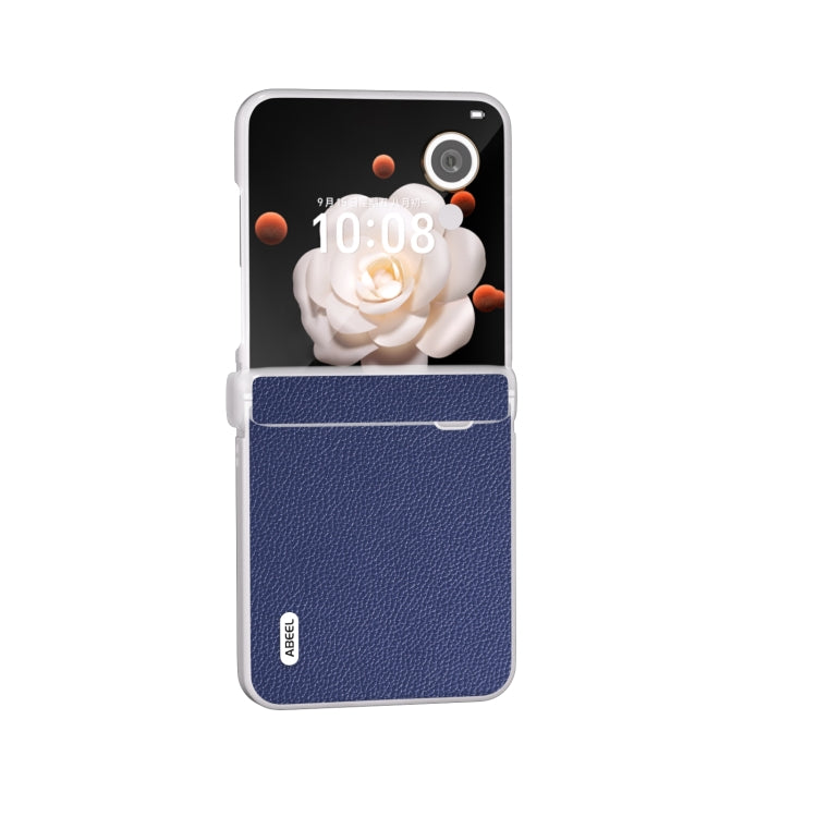For Honor Magic V Flip ABEEL Three Parts Frosted Transparent Frame Genuine Leather Mino Phone Case