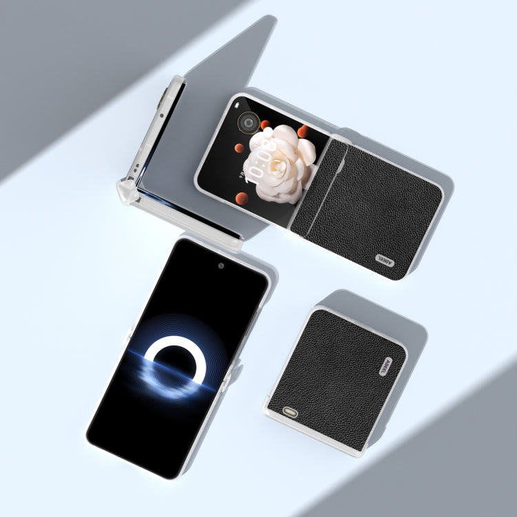 For Honor Magic V Flip ABEEL Three Parts Frosted Transparent Frame Genuine Leather Mino Phone Case