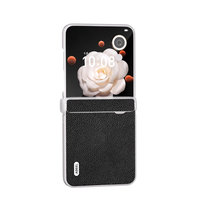 For Honor Magic V Flip ABEEL Three Parts Frosted Transparent Frame Genuine Leather Mino Phone Case