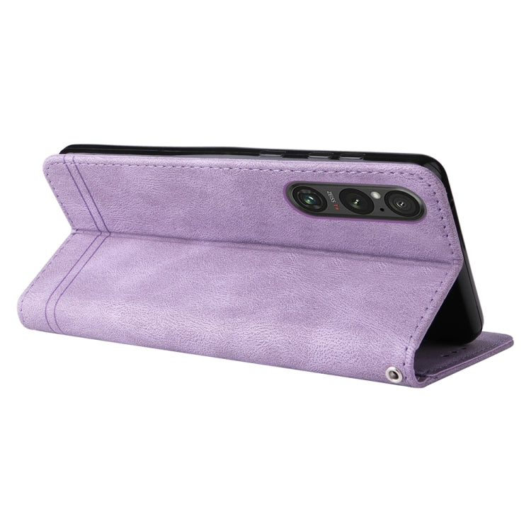 For Sony Xperia 1 V Skin Feel Life Tree Metal Button Leather Phone Case