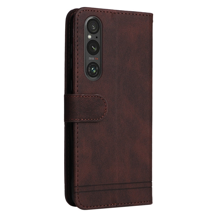 For Sony Xperia 1 V Skin Feel Life Tree Metal Button Leather Phone Case