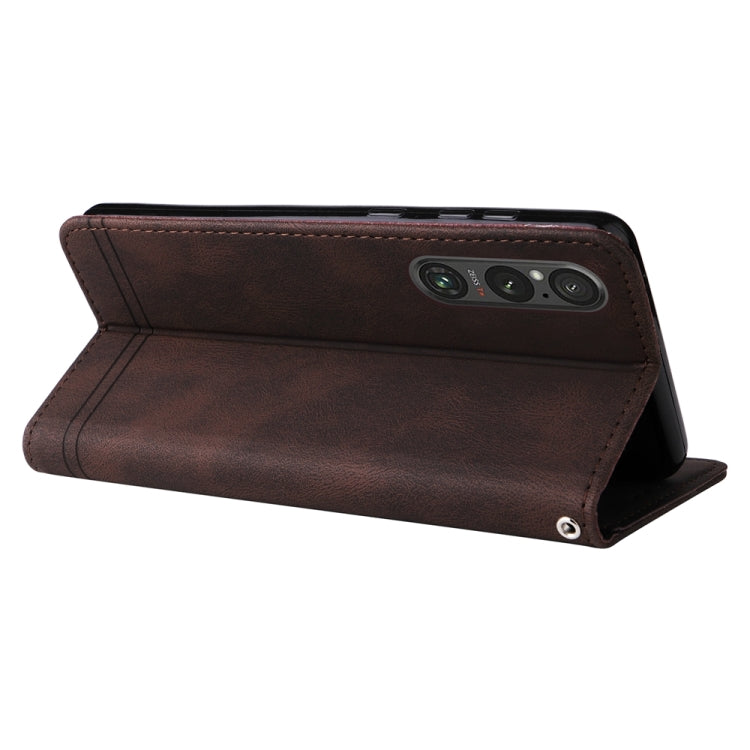 For Sony Xperia 1 V Skin Feel Life Tree Metal Button Leather Phone Case