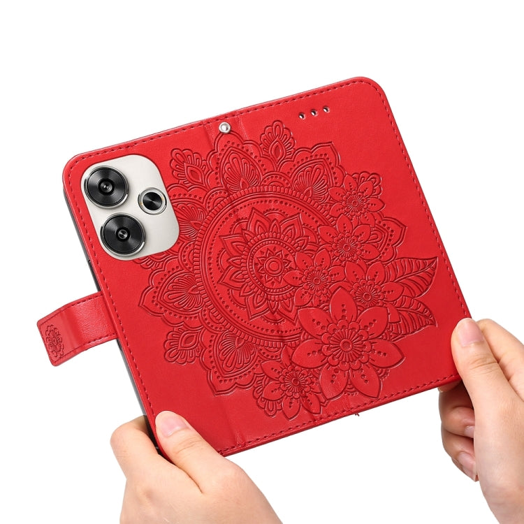 For Xiaomi Poco F6 7-petal Flowers Embossing Leather Phone Case