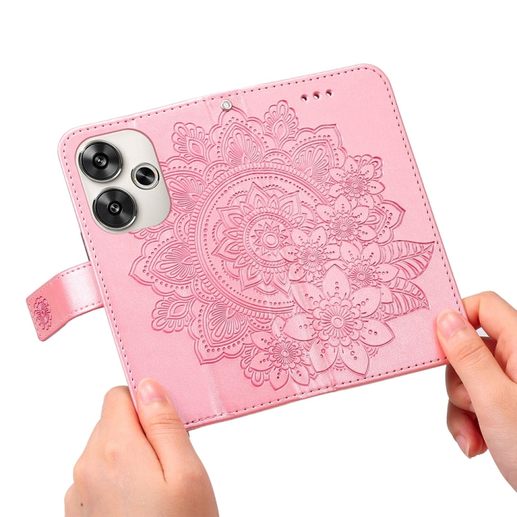 For Xiaomi Poco F6 7-petal Flowers Embossing Leather Phone Case