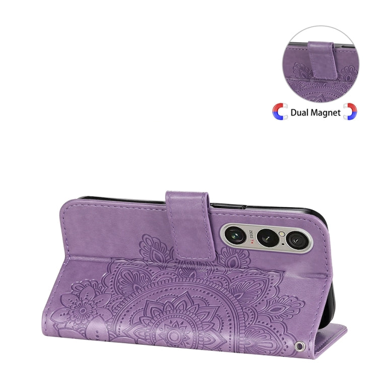 For Sony Xperia 1 V Seven-petal Flowers Embossing Leather Phone Case