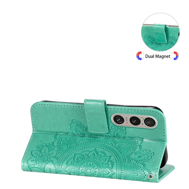 For Sony Xperia 1 V Seven-petal Flowers Embossing Leather Phone Case