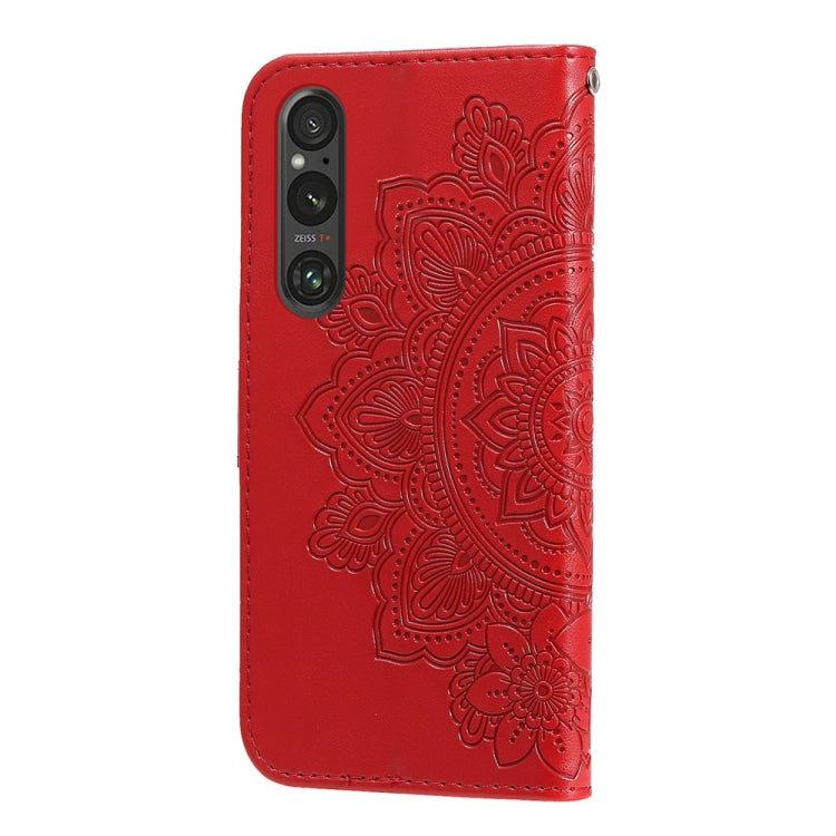 For Sony Xperia 1 V Seven-petal Flowers Embossing Leather Phone Case