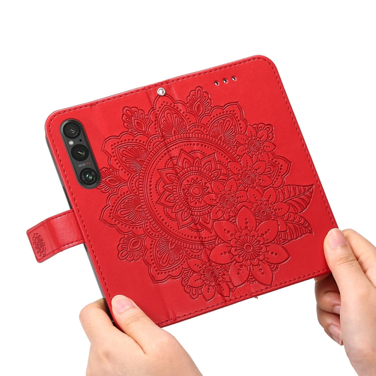 For Sony Xperia 1 V Seven-petal Flowers Embossing Leather Phone Case