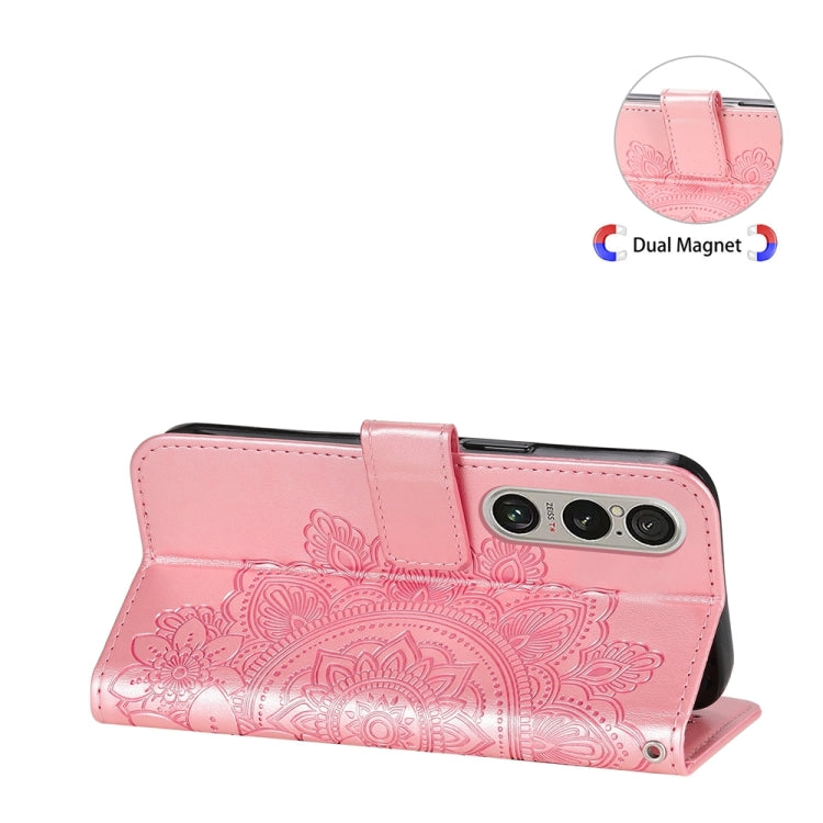 For Sony Xperia 1 V Seven-petal Flowers Embossing Leather Phone Case