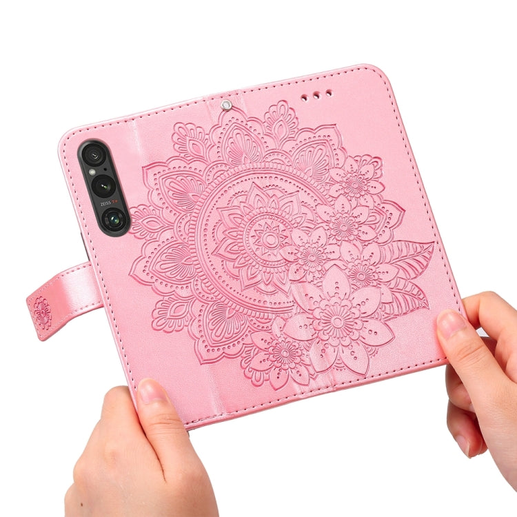 For Sony Xperia 1 V Seven-petal Flowers Embossing Leather Phone Case