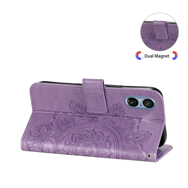 For Sony Xperia 5 V Seven-petal Flowers Embossing Leather Phone Case