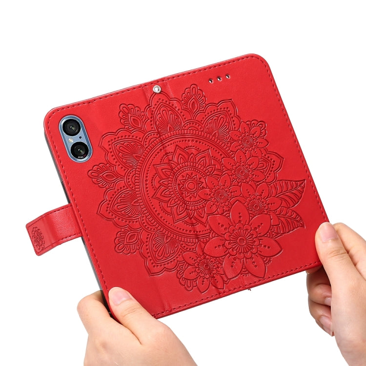 For Sony Xperia 5 V Seven-petal Flowers Embossing Leather Phone Case