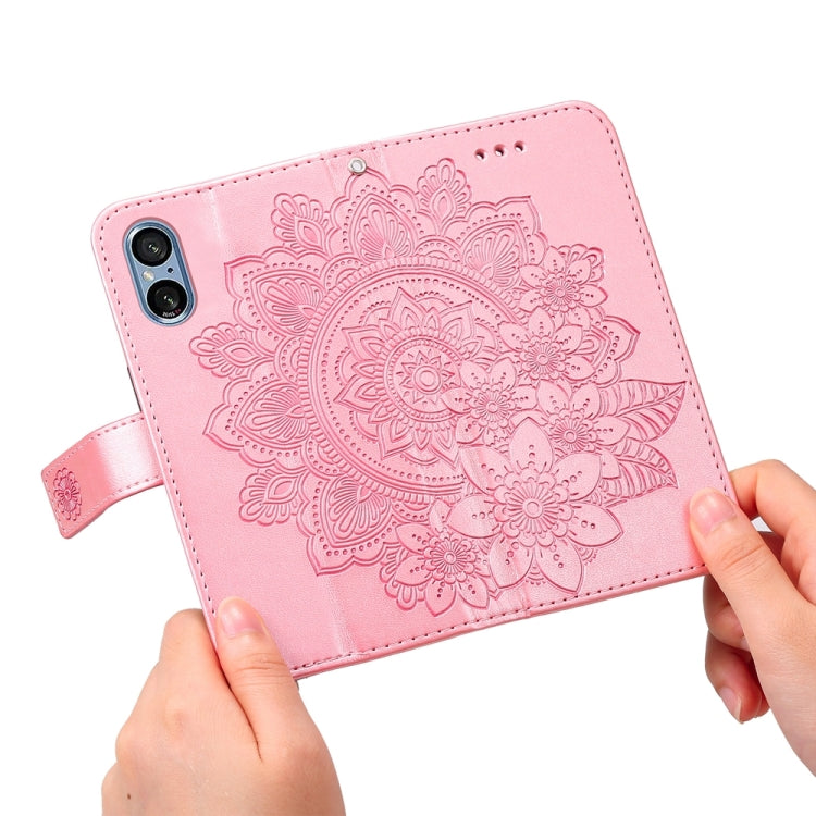 For Sony Xperia 5 V Seven-petal Flowers Embossing Leather Phone Case