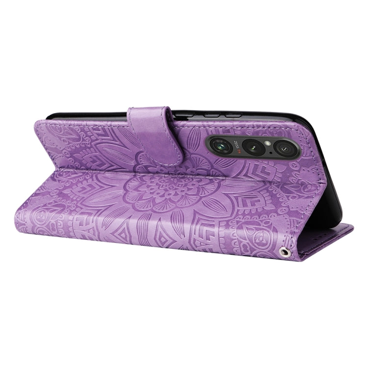 For Sony Xperia 1 V Embossed Sunflower Leather Phone Case