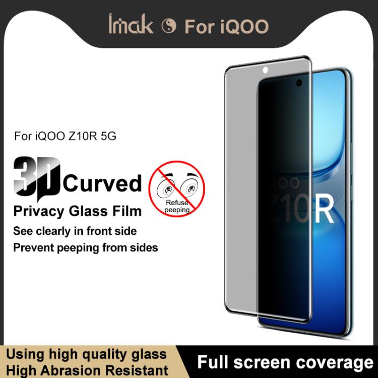 For vivo iQOO Z10R 5G Global imak 3D Curved Privacy Full Screen Tempered Glass Film