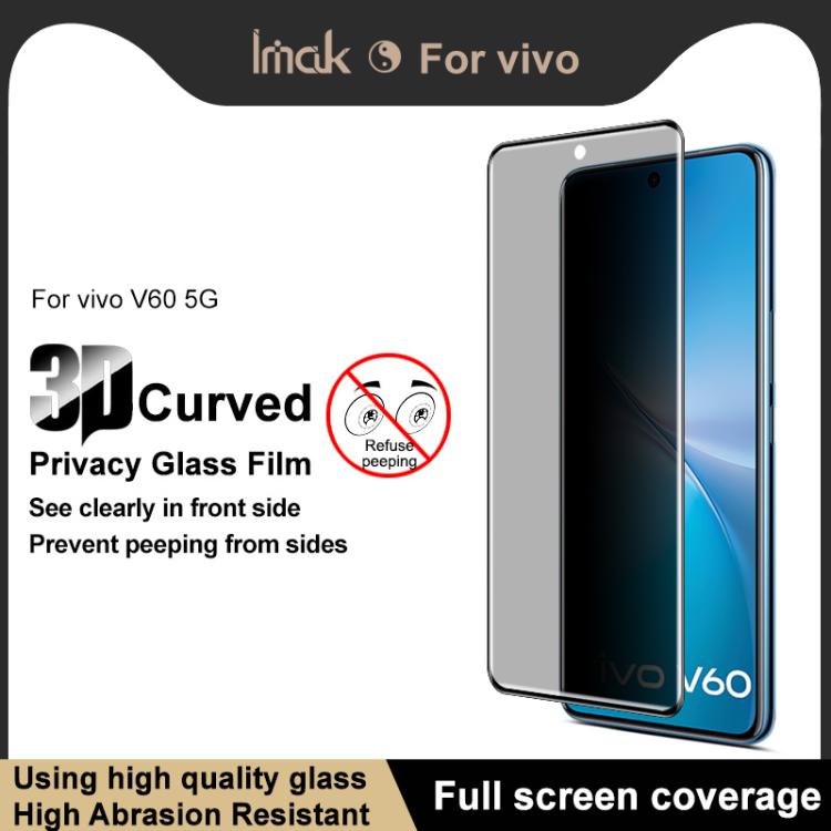 For vivo V60 5G Global imak 3D Curved Privacy Full Screen Tempered Glass Film