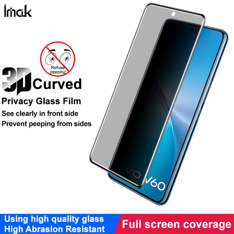 For vivo V60 5G Global imak 3D Curved Privacy Full Screen Tempered Glass Film
