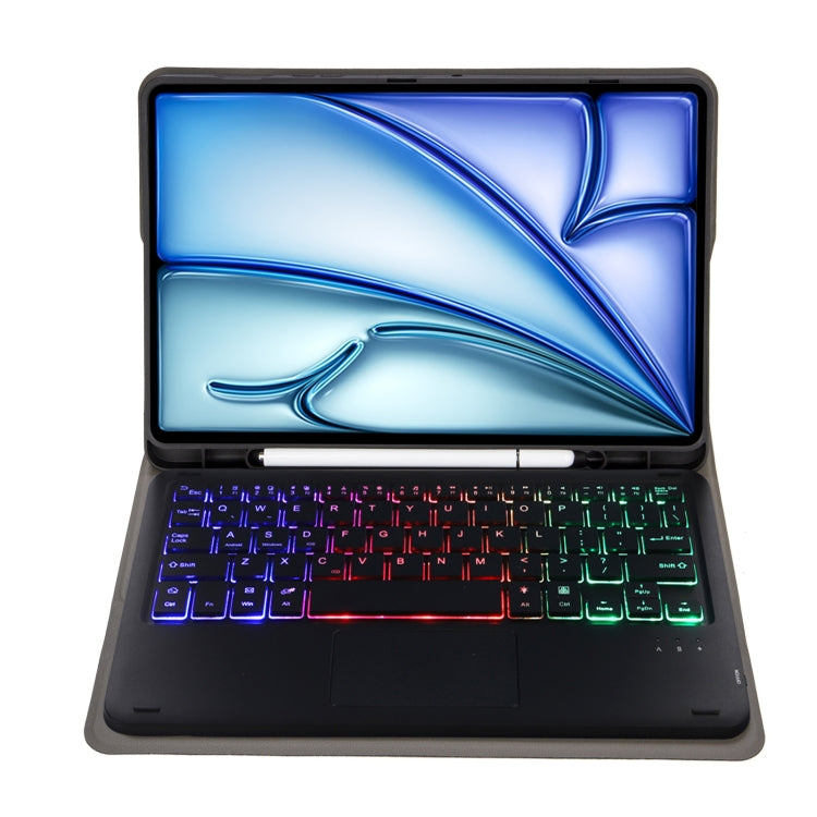For iPad Air 11 2025 / 2024 / Air 5 10.9 / Air 4 A098B-AS Detachable Ultra-Thin Backlit Bluetooth Touch Keyboard Leather Tablet Case with Pen Slot