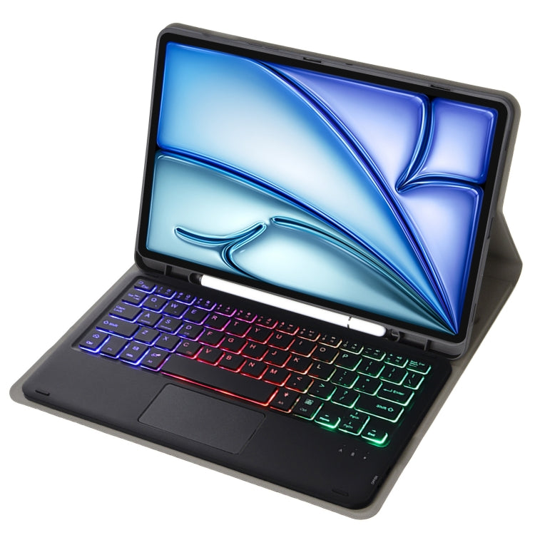 For iPad Air 11 2025 / 2024 / Air 5 10.9 / Air 4 A098B-AS Detachable Ultra-Thin Backlit Bluetooth Touch Keyboard Leather Tablet Case with Pen Slot