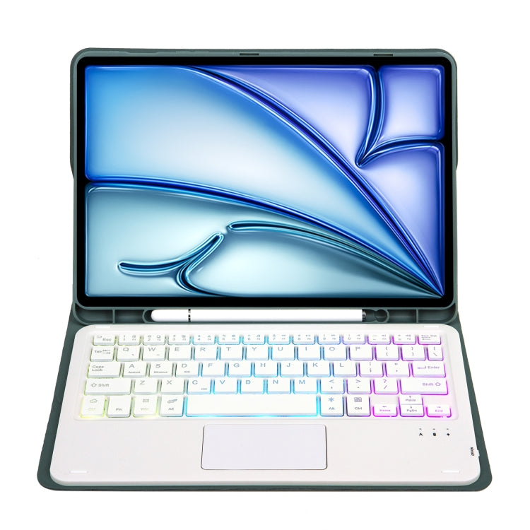 For iPad Air 11 2025 / 2024 / Air 5 10.9 / Air 4 A098B-AS Detachable Ultra-Thin Backlit Bluetooth Touch Keyboard Leather Tablet Case with Pen Slot