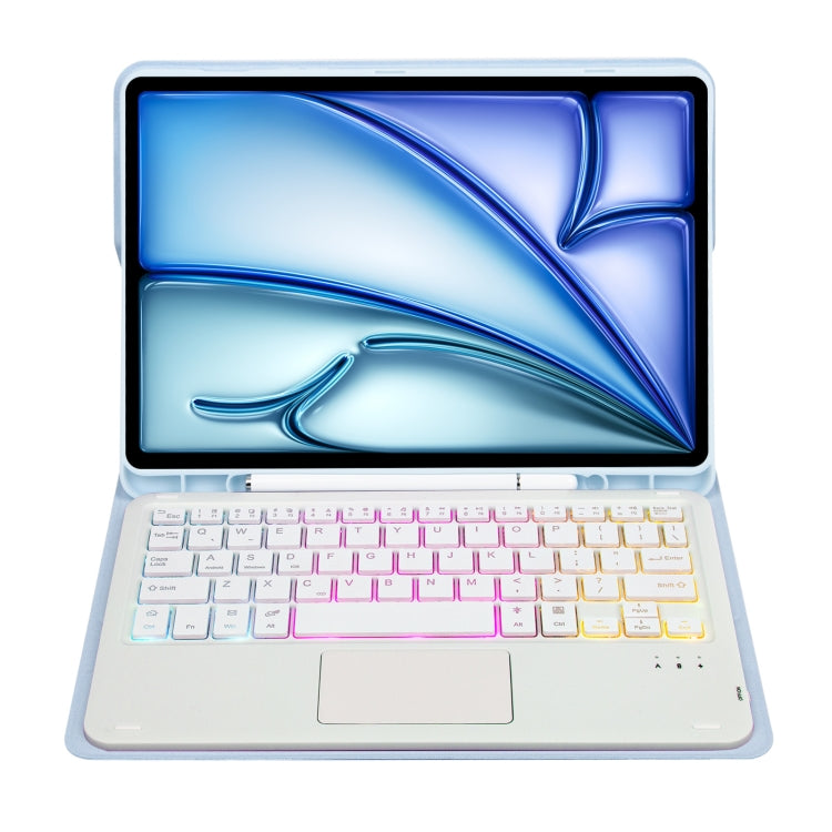 For iPad Air 11 2025 / 2024 / Air 5 10.9 / Air 4 A098B-AS Detachable Ultra-Thin Backlit Bluetooth Touch Keyboard Leather Tablet Case with Pen Slot