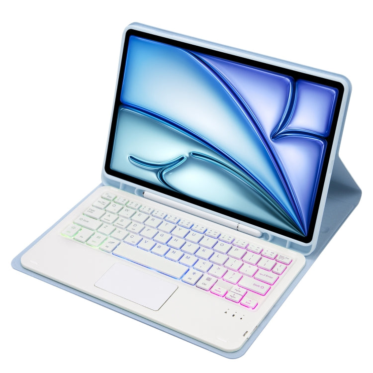 For iPad Air 11 2025 / 2024 / Air 5 10.9 / Air 4 A098B-AS Detachable Ultra-Thin Backlit Bluetooth Touch Keyboard Leather Tablet Case with Pen Slot