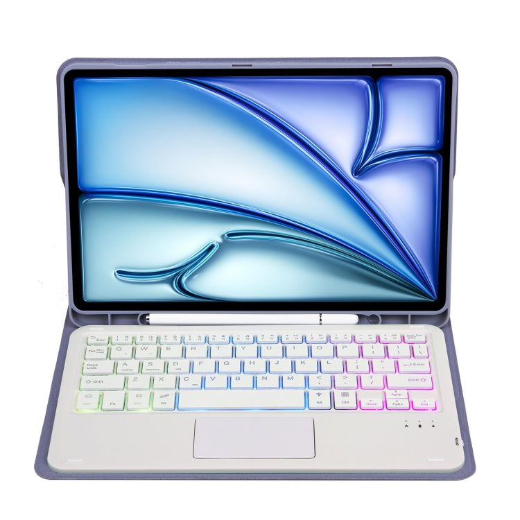 For iPad Air 11 2025 / 2024 / Air 5 10.9 / Air 4 A098B-AS Detachable Ultra-Thin Backlit Bluetooth Touch Keyboard Leather Tablet Case with Pen Slot