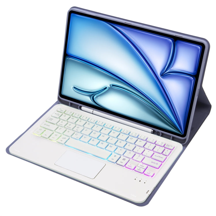 For iPad Air 11 2025 / 2024 / Air 5 10.9 / Air 4 A098B-AS Detachable Ultra-Thin Backlit Bluetooth Touch Keyboard Leather Tablet Case with Pen Slot