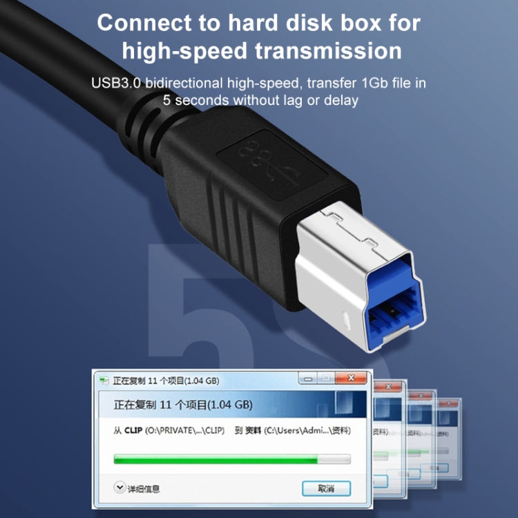 USB-C / Type-C3.1 to USB3.0 Male Square Port Printer Extension Data Cable, Length:1m - Black