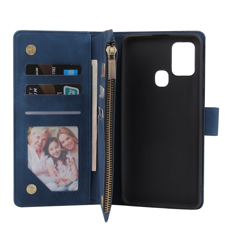 For Samsung Galaxy A21s Multifunctional Retro Frosted Horizontal Flip Leather Case with Card Slot & Holder & Zipper Wallet & Photo Frame & Lanyard