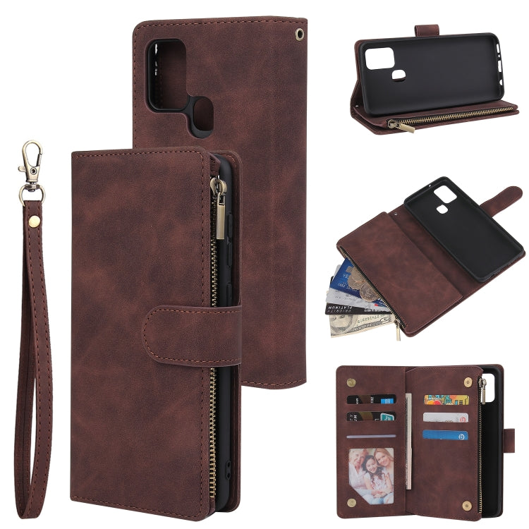 For Samsung Galaxy A21s Multifunctional Retro Frosted Horizontal Flip Leather Case with Card Slot & Holder & Zipper Wallet & Photo Frame & Lanyard