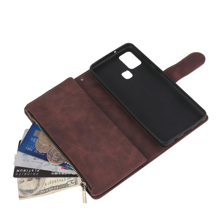 For Samsung Galaxy A21s Multifunctional Retro Frosted Horizontal Flip Leather Case with Card Slot & Holder & Zipper Wallet & Photo Frame & Lanyard