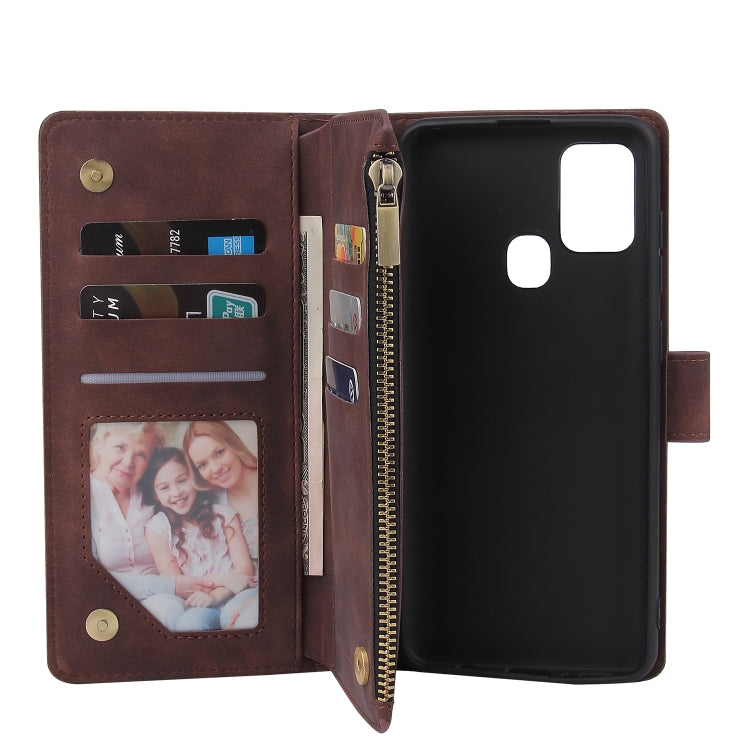 For Samsung Galaxy A21s Multifunctional Retro Frosted Horizontal Flip Leather Case with Card Slot & Holder & Zipper Wallet & Photo Frame & Lanyard