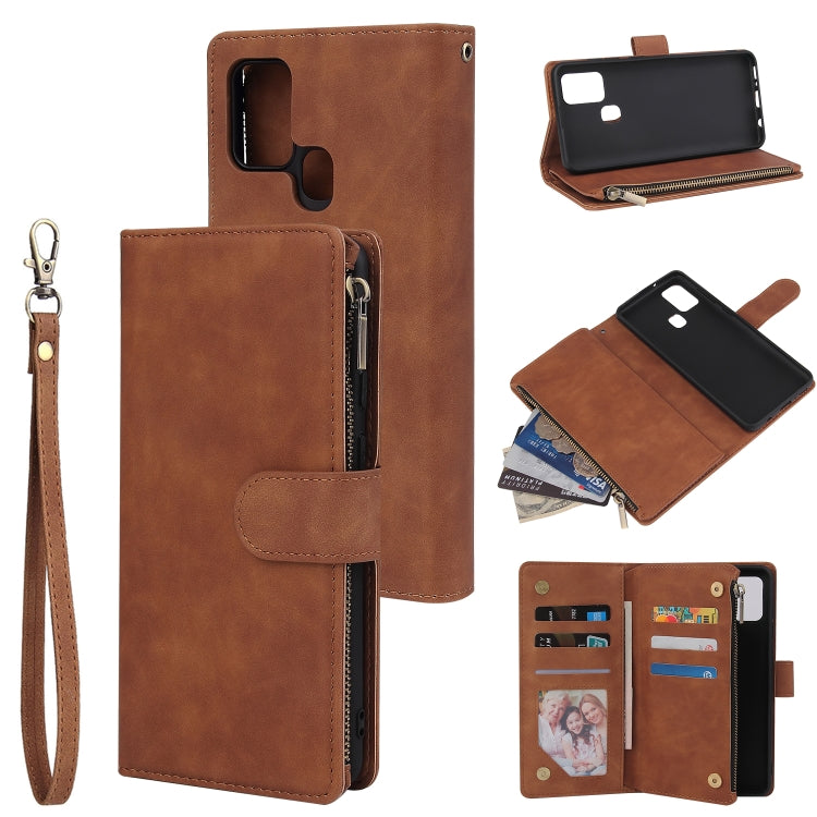 For Samsung Galaxy A21s Multifunctional Retro Frosted Horizontal Flip Leather Case with Card Slot & Holder & Zipper Wallet & Photo Frame & Lanyard
